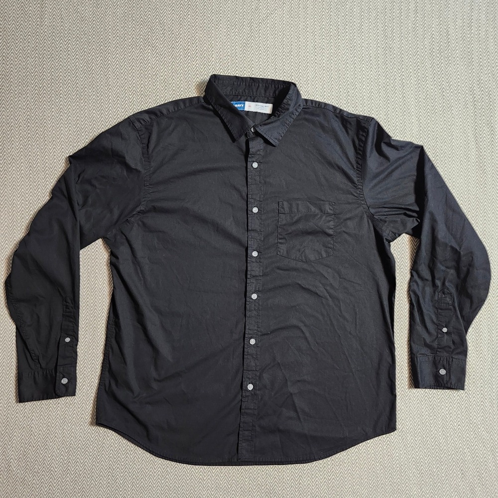 Old Navy Everyday Shirt Mens XL Black Regular Fit Built-In Flex Button Down Long